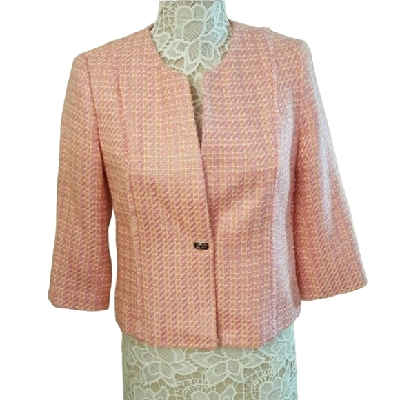 Sag Harbor Missy Blazer Pink Tweed Jacket Size 6P - Picture 1 of 10